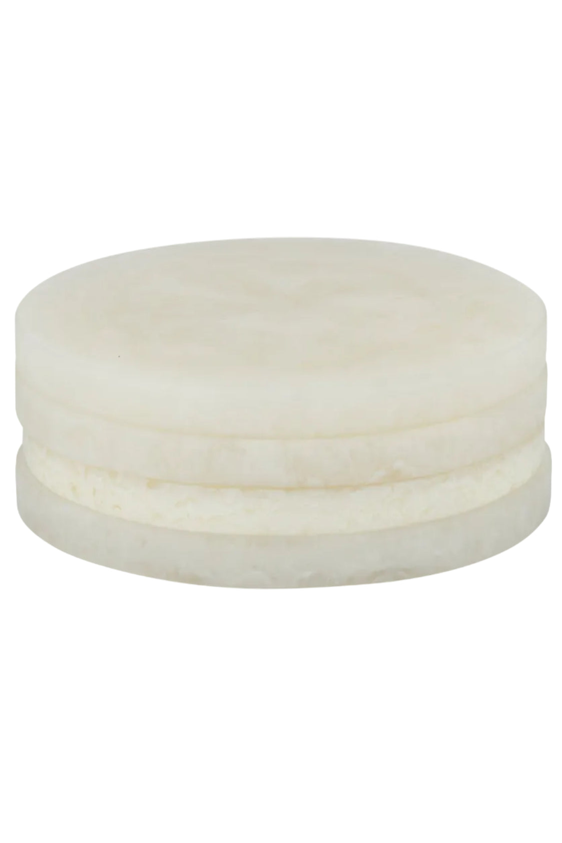 Round white coasters with a lid on a white background