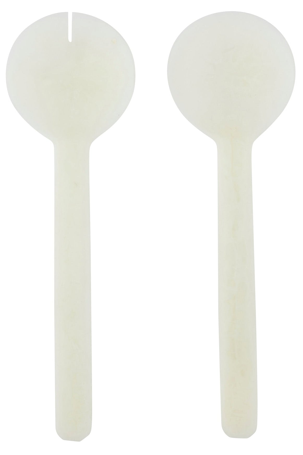 Two white plastic spoons on a white background