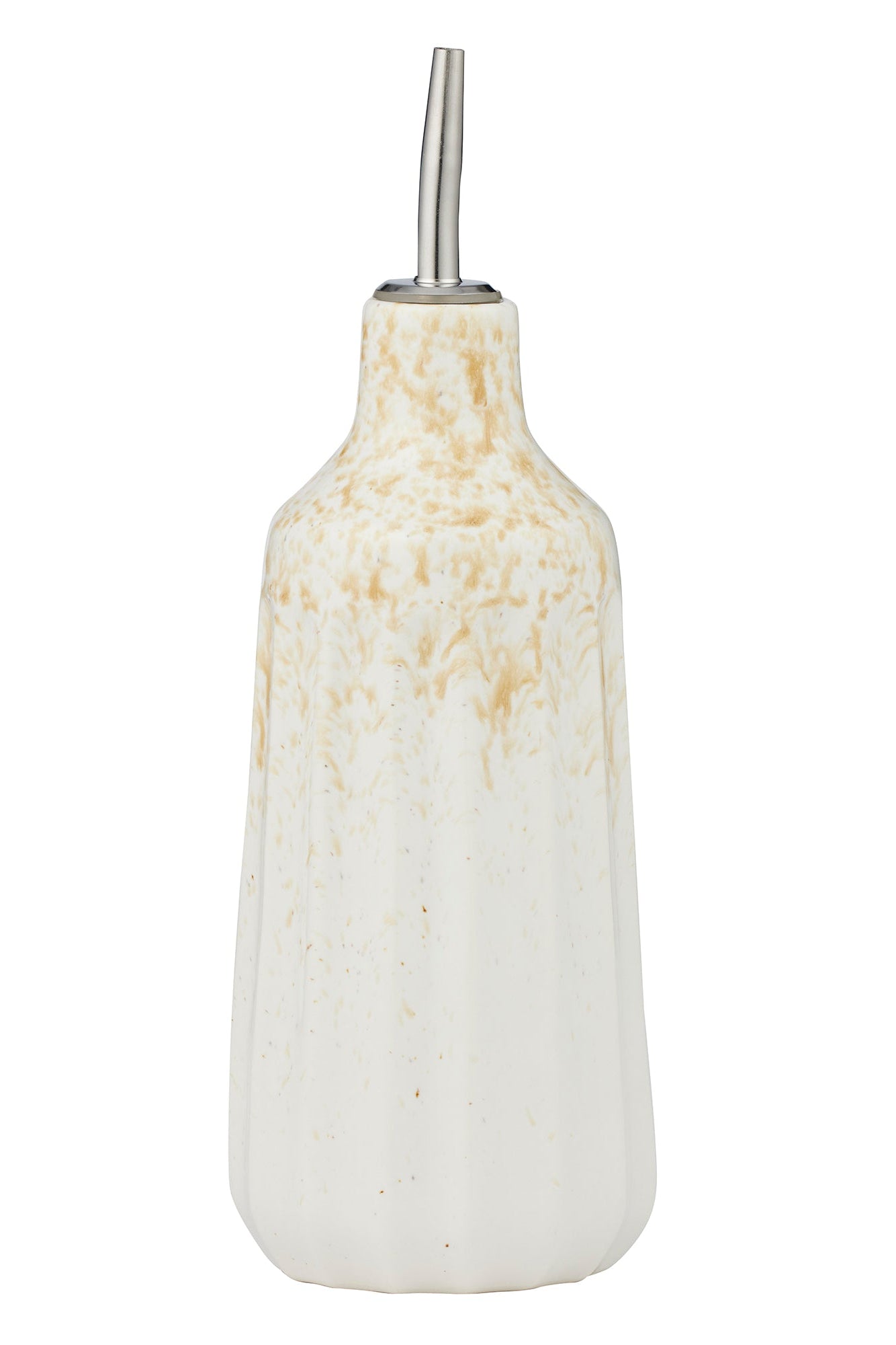 Marbled patterned bottle with a metal cap on a white background