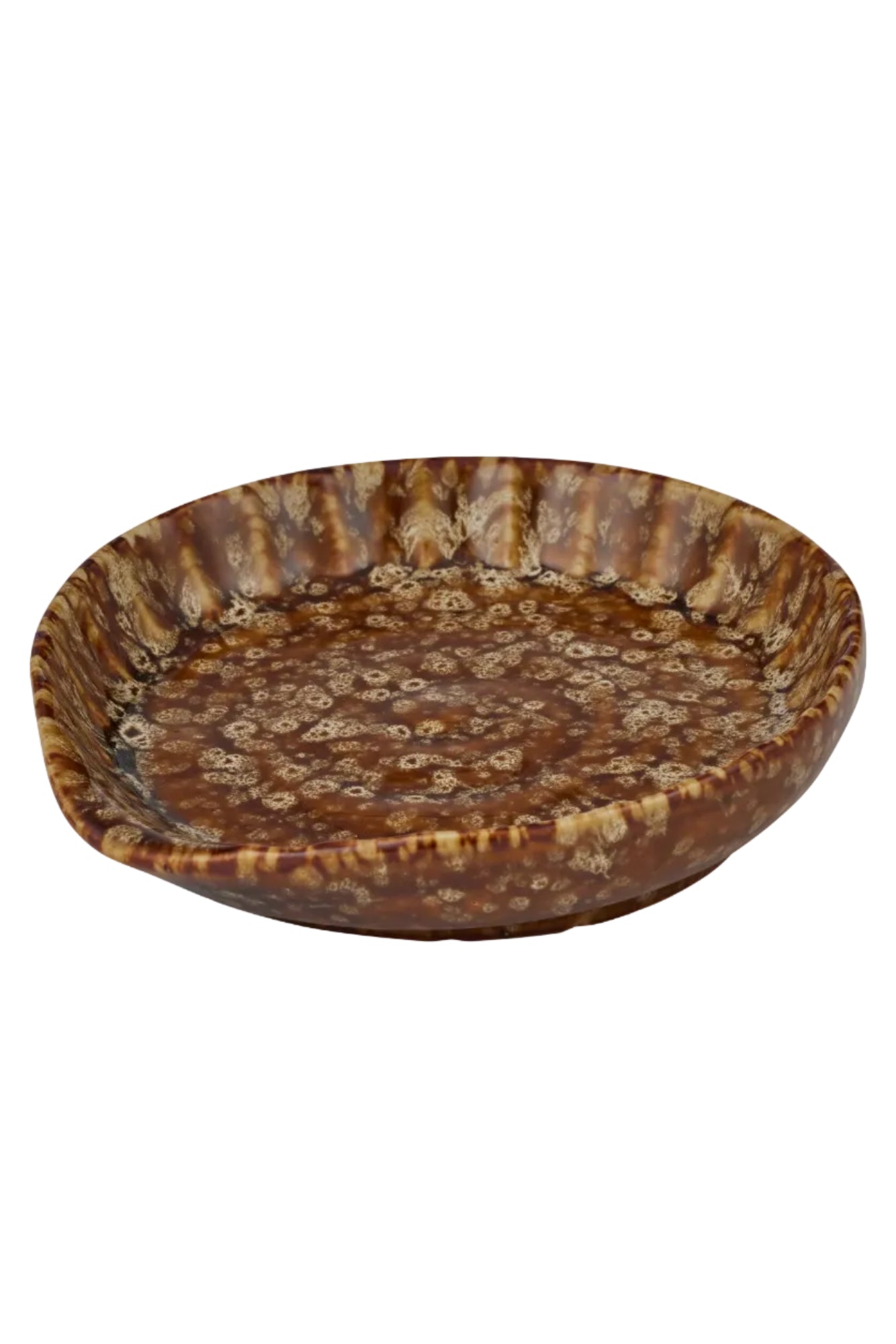 Brown spoon rest with a textured surface on a white background