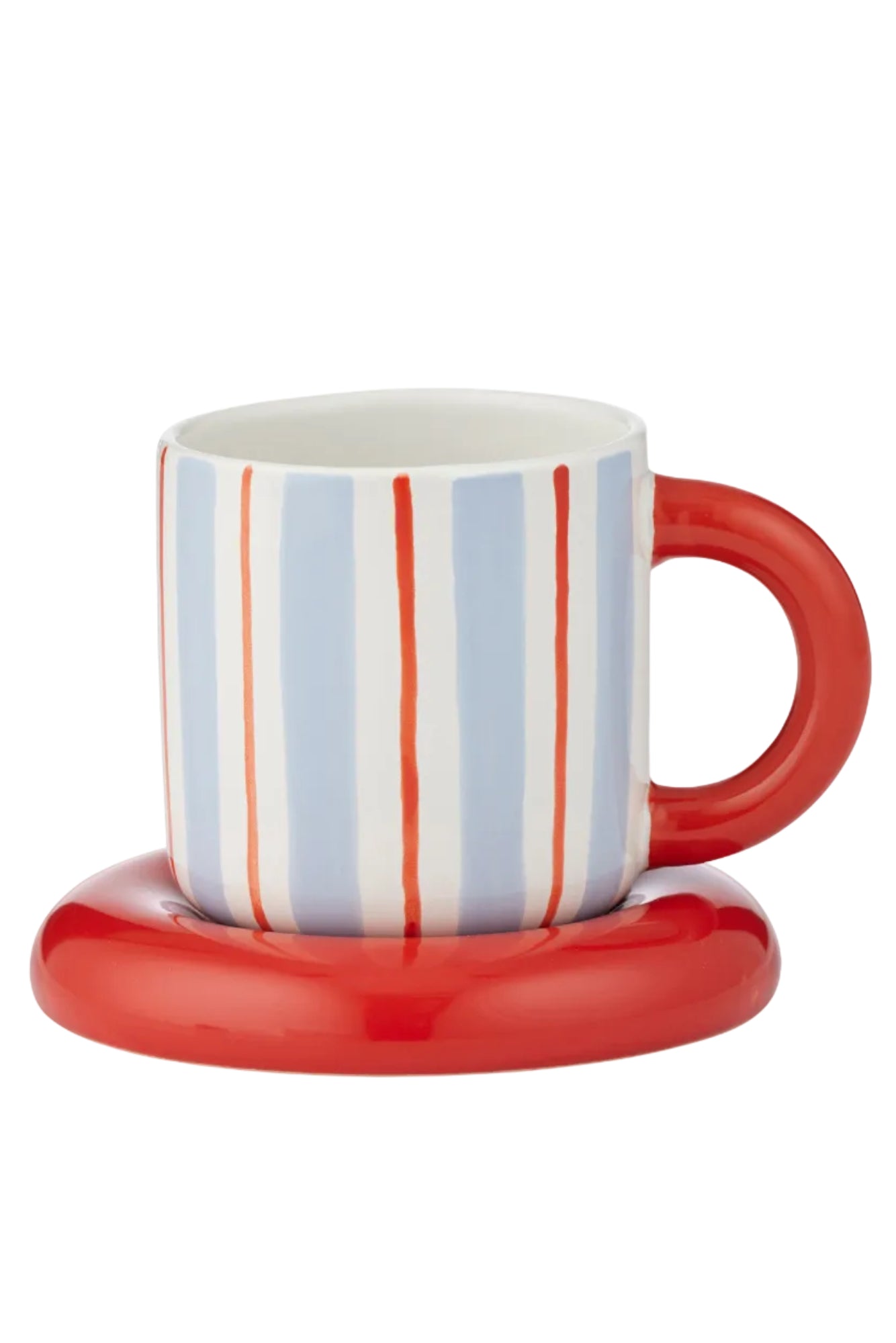 Striped mug with a red base on a white background