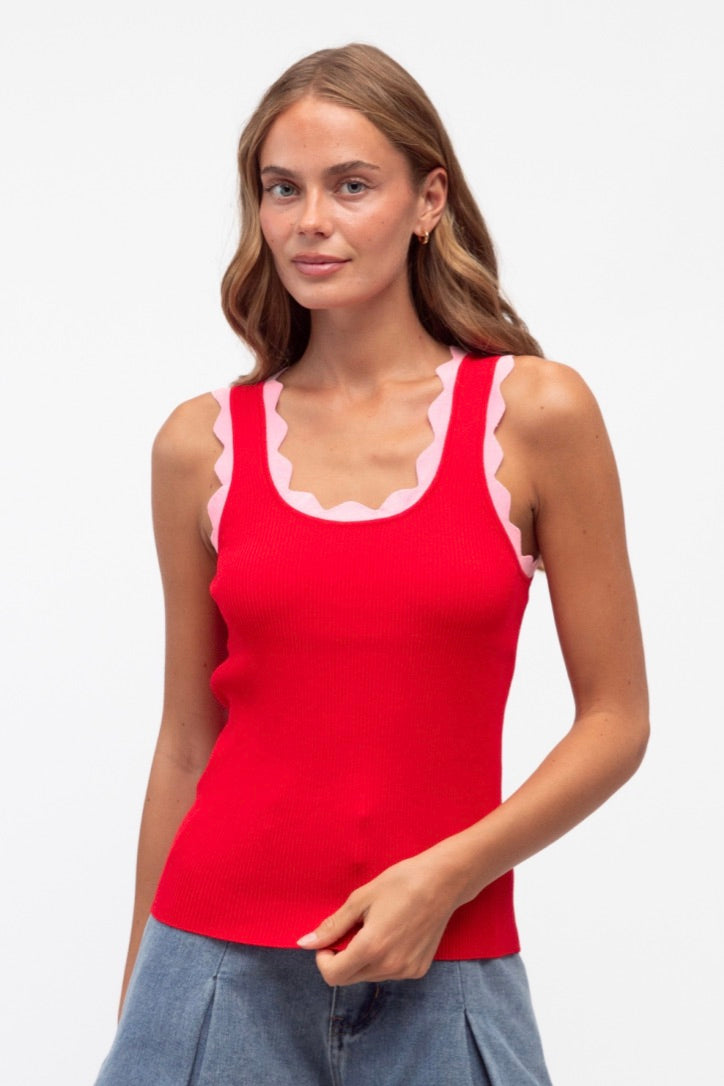 Shakila Contrast Tank, Red - FRANKIE + COCO