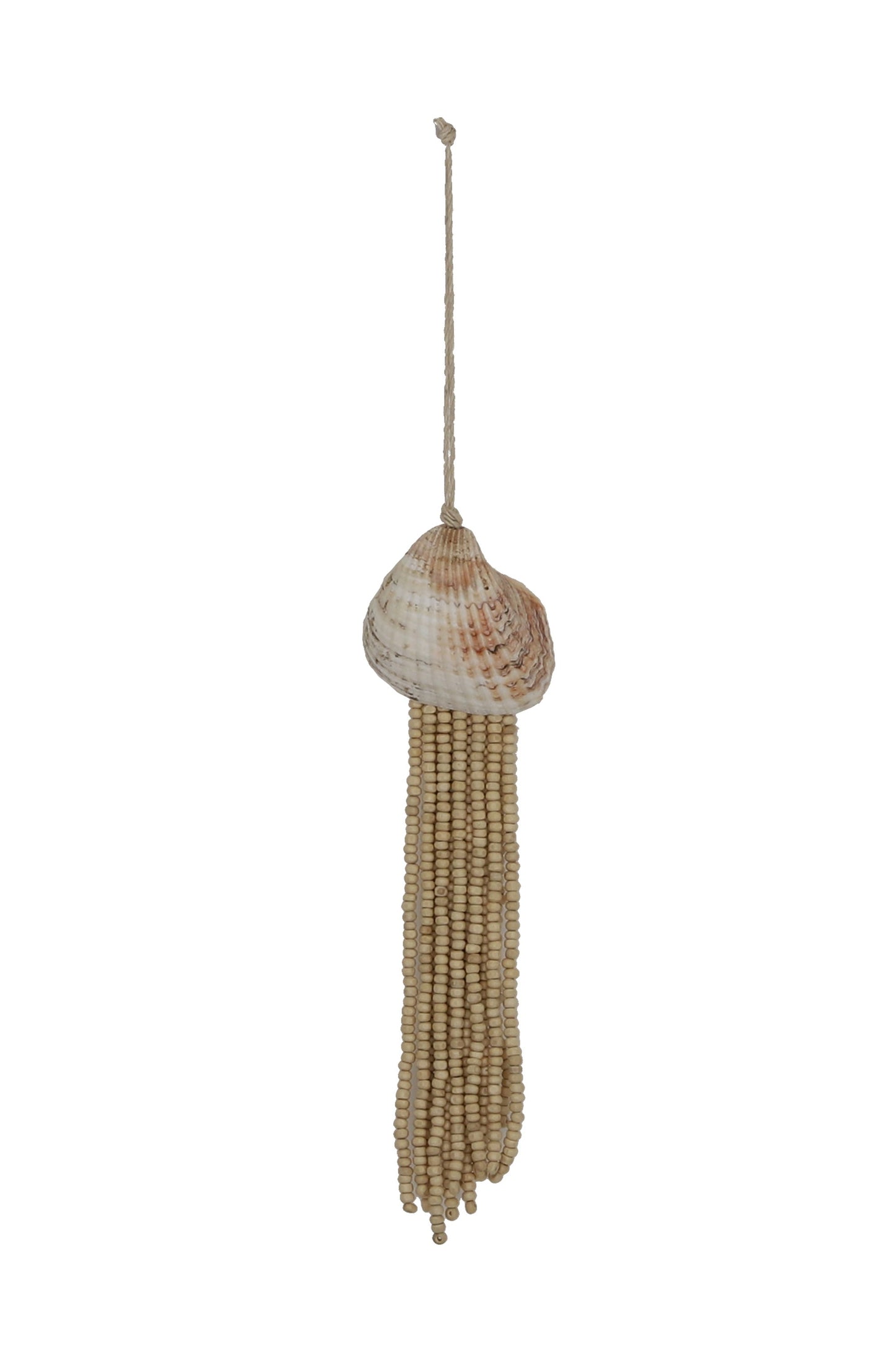 Decorative hanging shell with beads on a white background