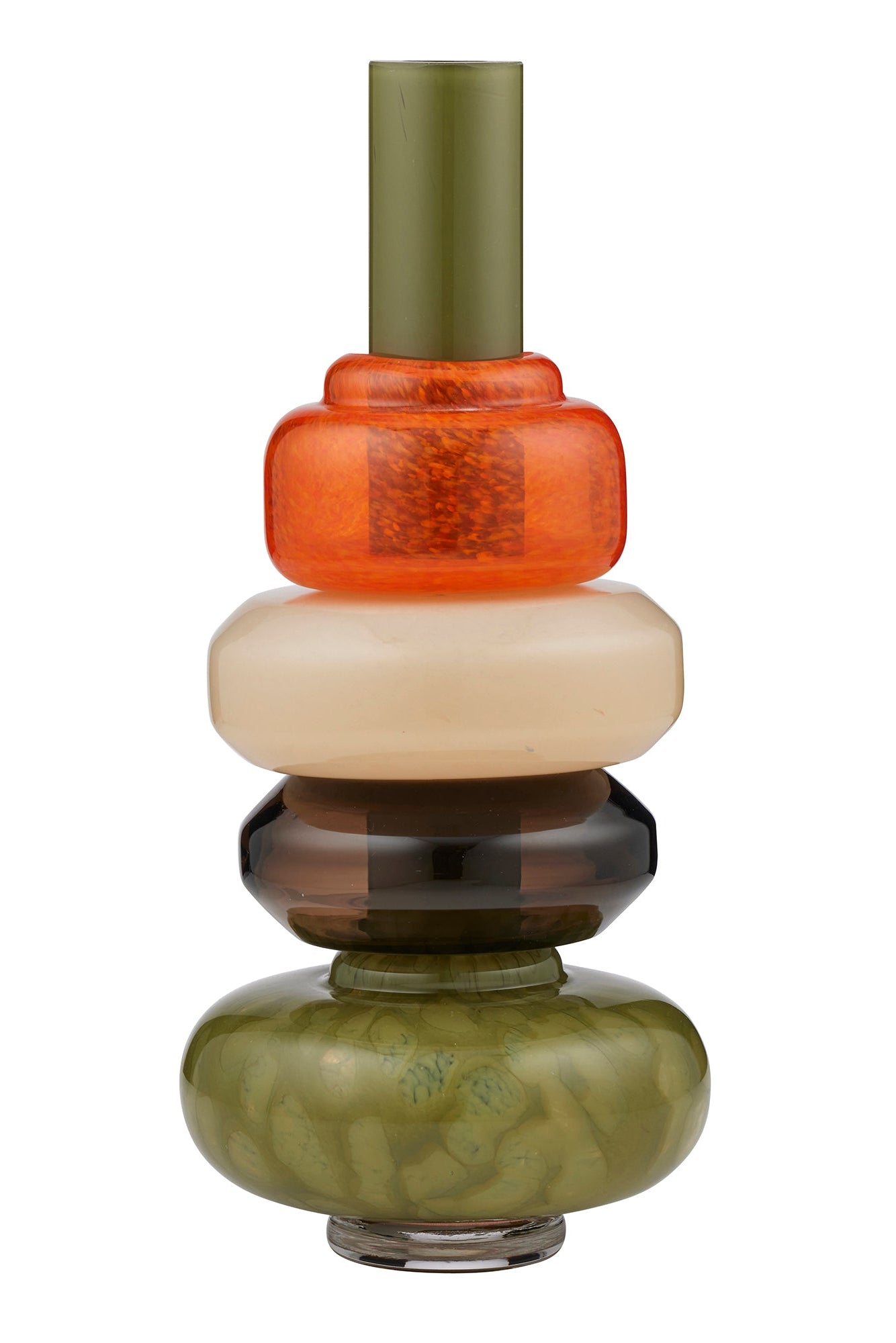 Multicolored glass vase on a white background