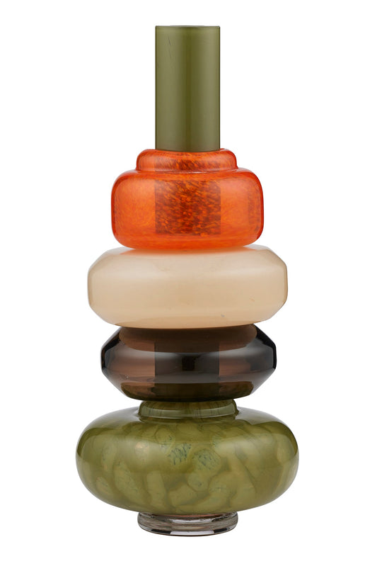 Multicolored glass vase on a white background