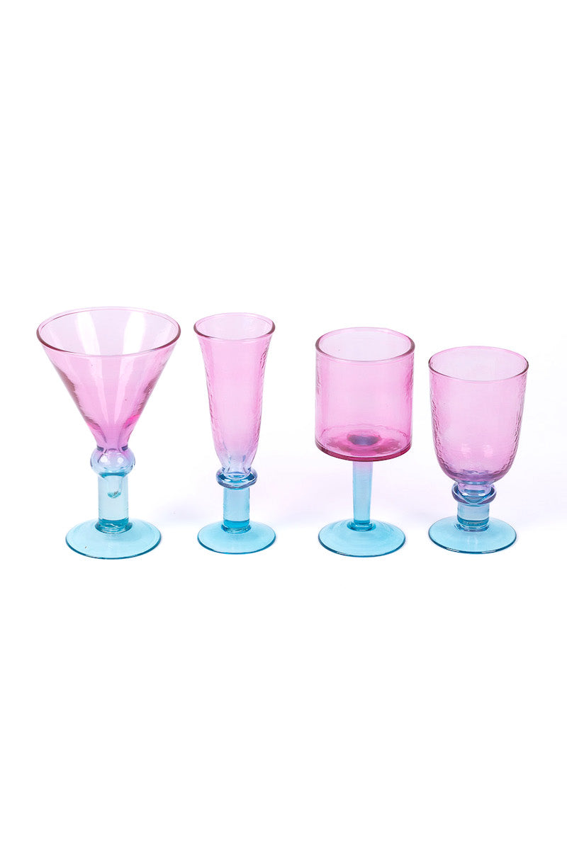 Bailey Wine Glasses, Pink/Turquoise