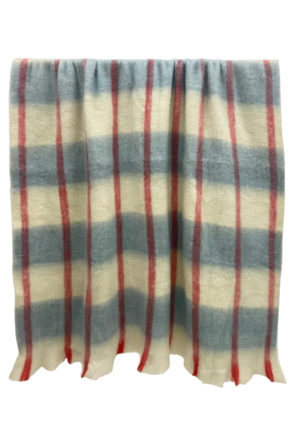 Plaid blanket with red and blue stripes on a white background