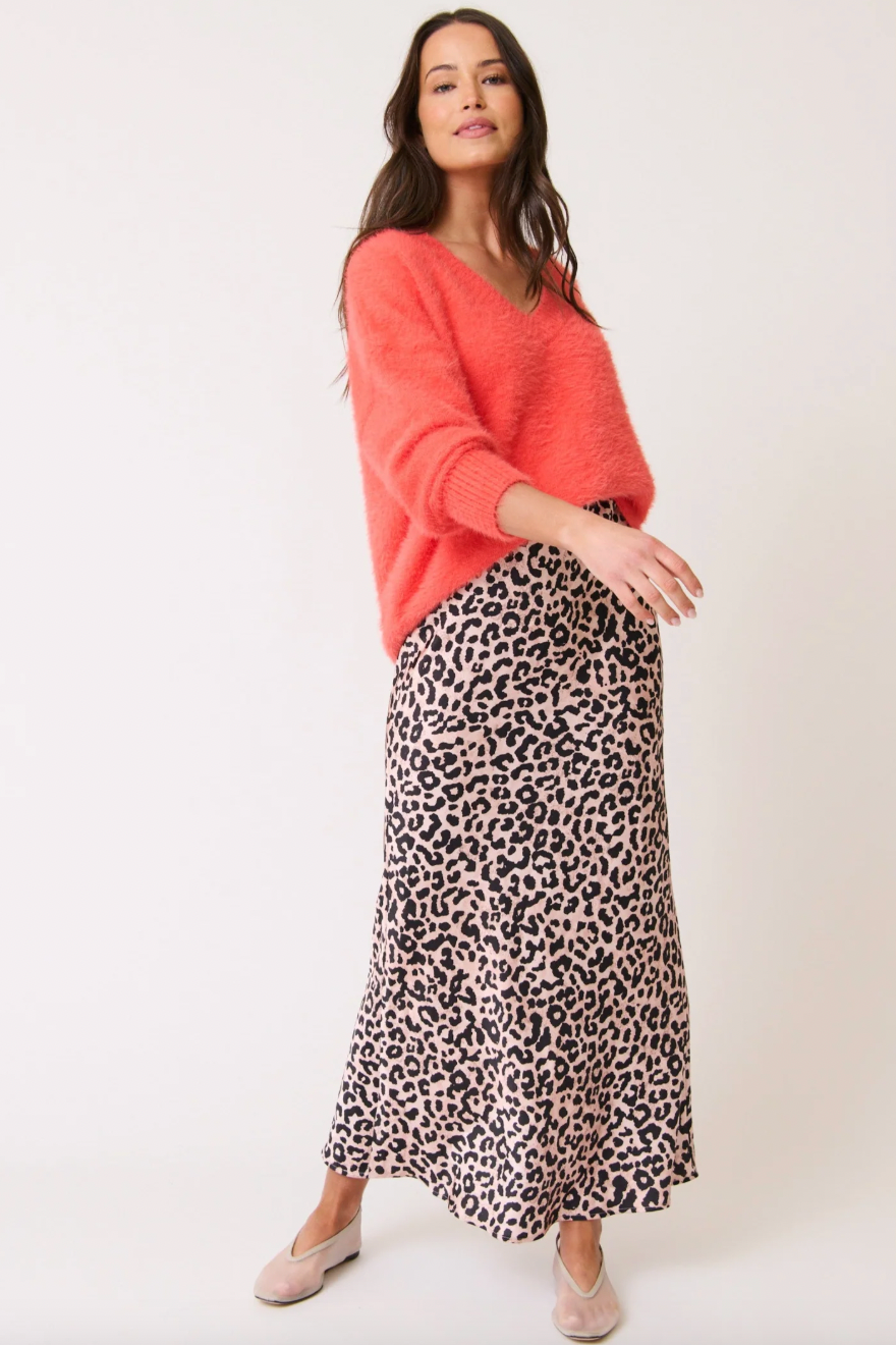 Millie Slip Skirt, Neutral Leopard