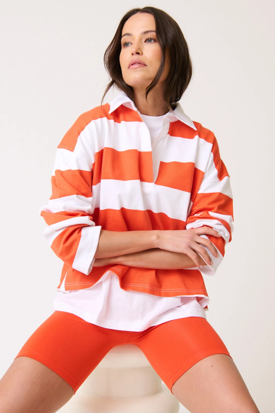 Lily Rugby Sweater, Mandarin Stripe