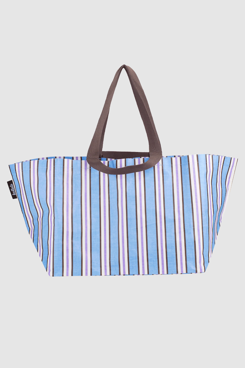 Beach Bag, Choc Blue Stripe