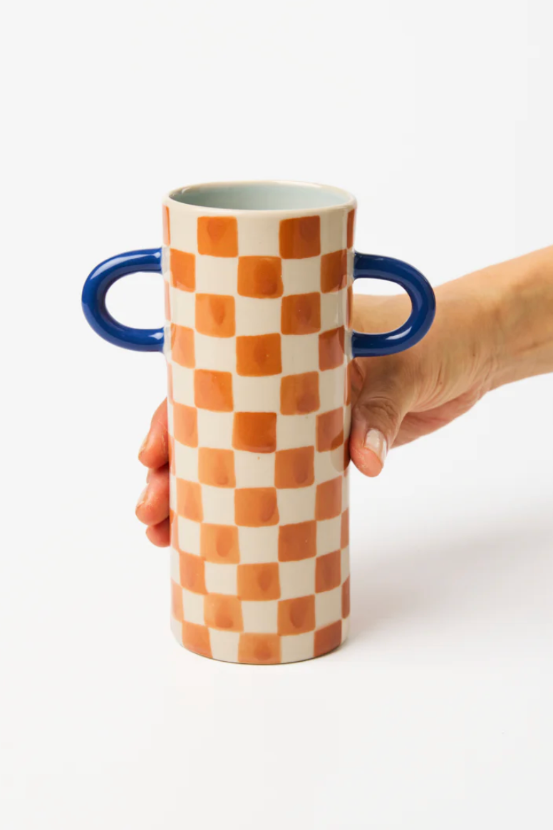 Griffe Vase, Tan Check