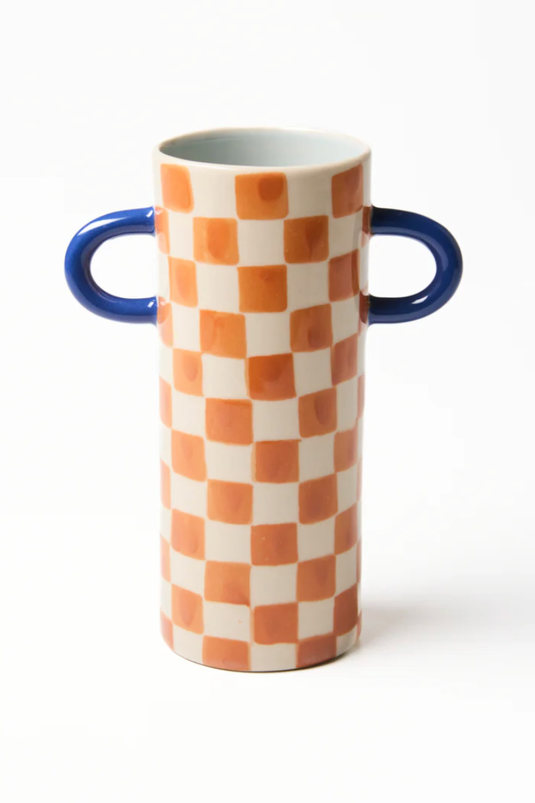 Griffe Vase, Tan Check