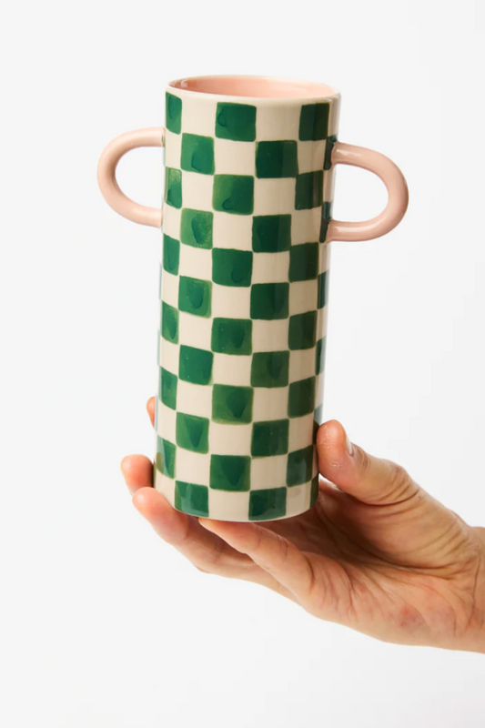 Griffe Vase, Green Check