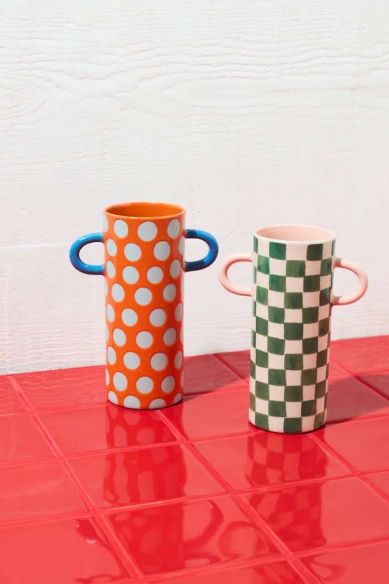 Griffe Vase, Green Check