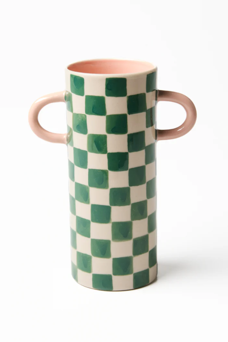 Griffe Vase, Green Check