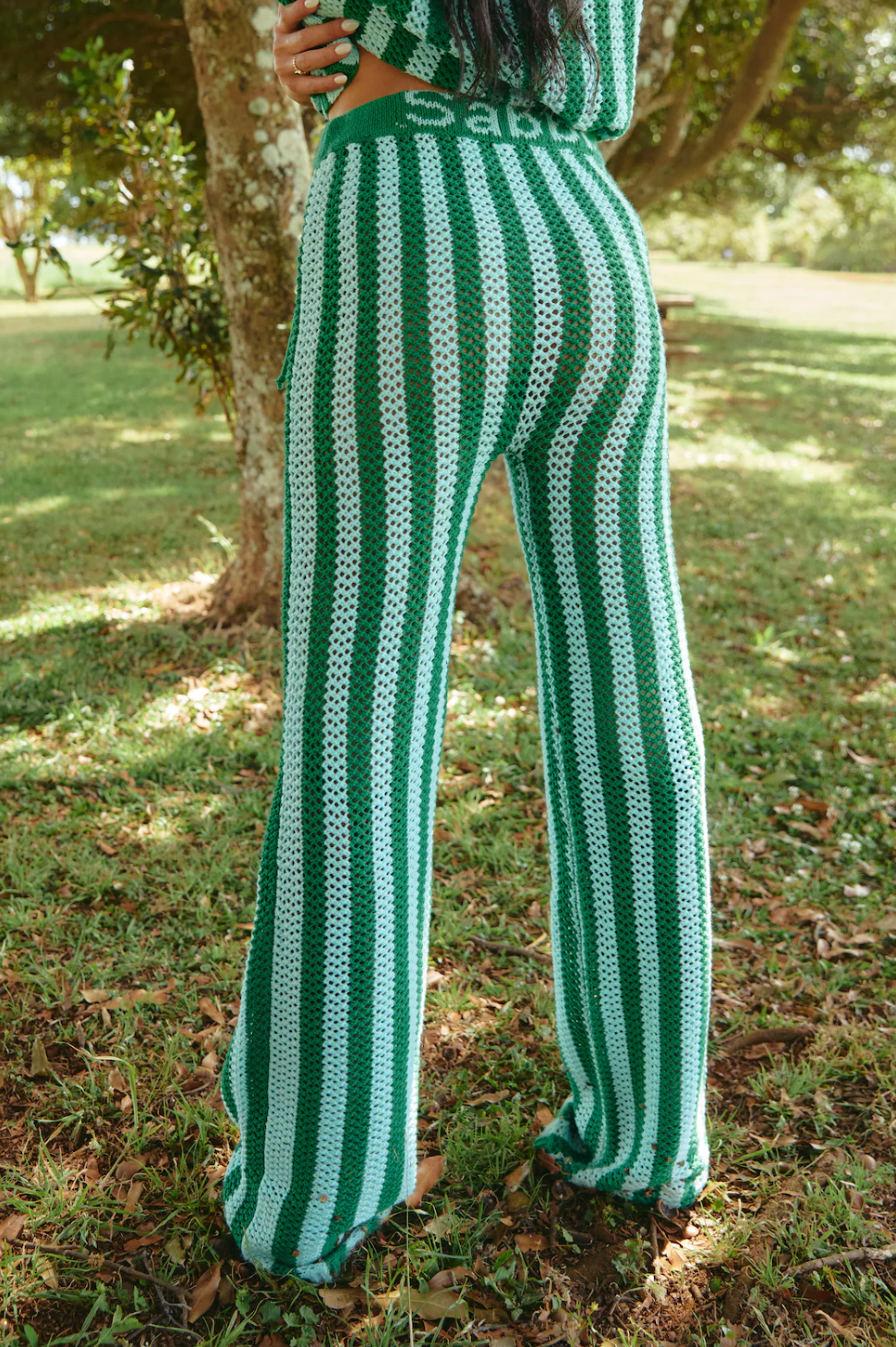 The Knit Stripe Beach Pant, Green and Blue