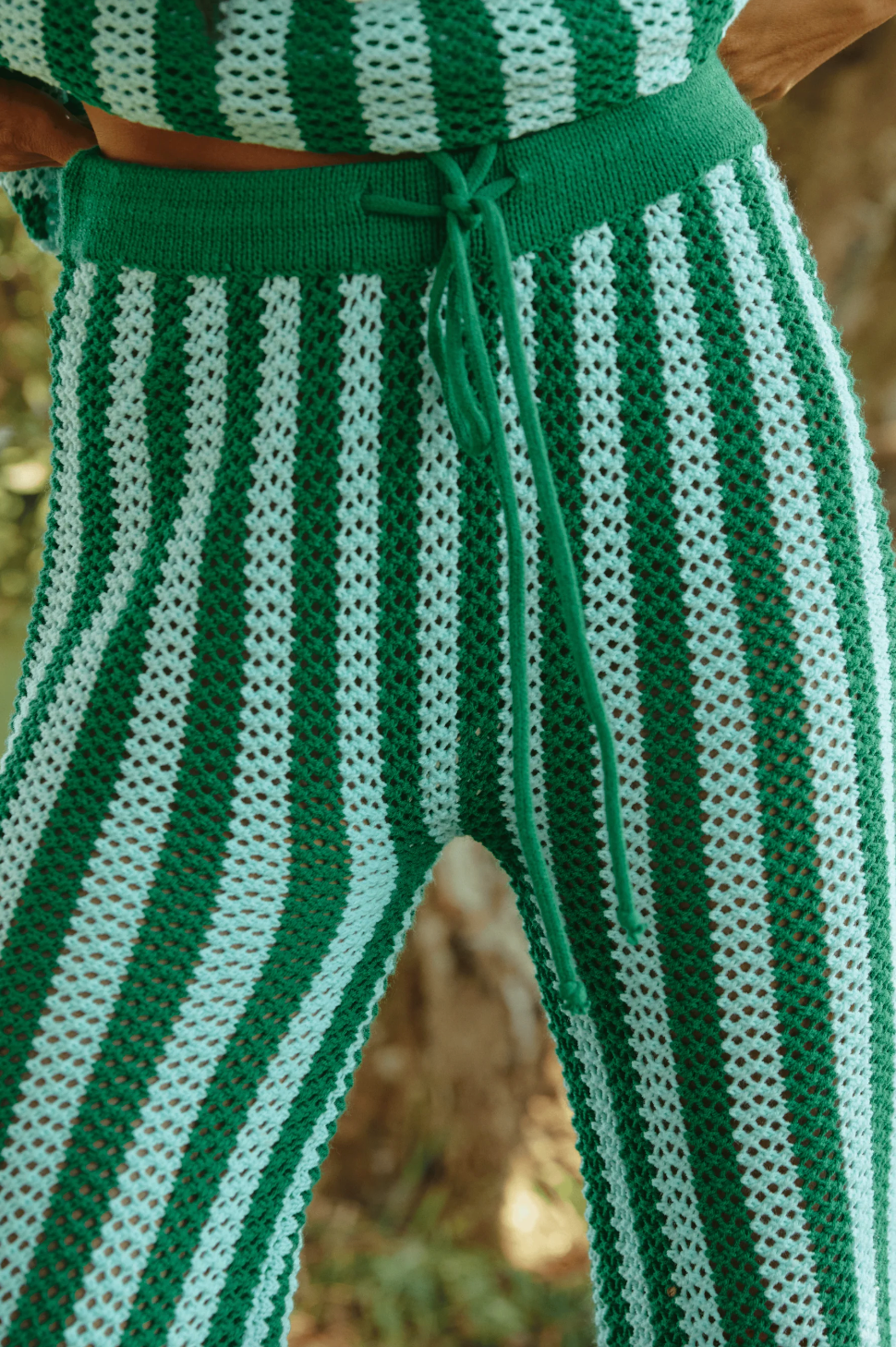 The Knit Stripe Beach Pant, Green and Blue