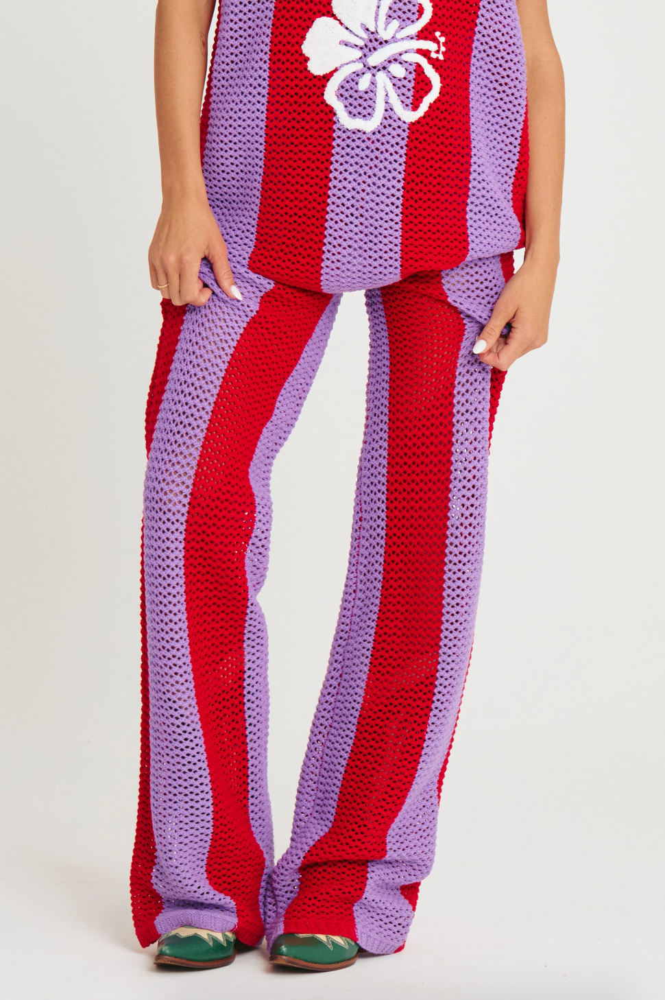 The Knit Stripe Beach Pant, Red and Purple