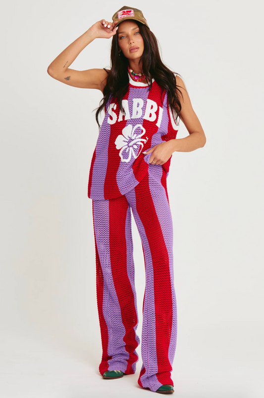 The Knit Stripe Beach Pant, Red and Purple