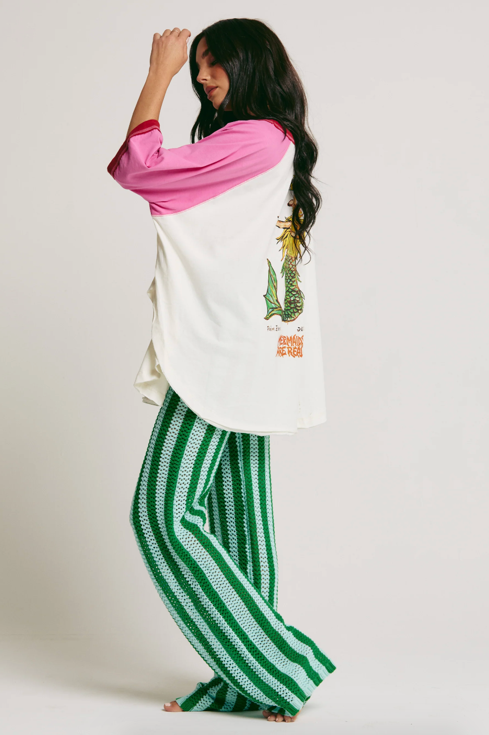 The Mermaid Swim Club Raglan Tee, Marshmallow and Pink