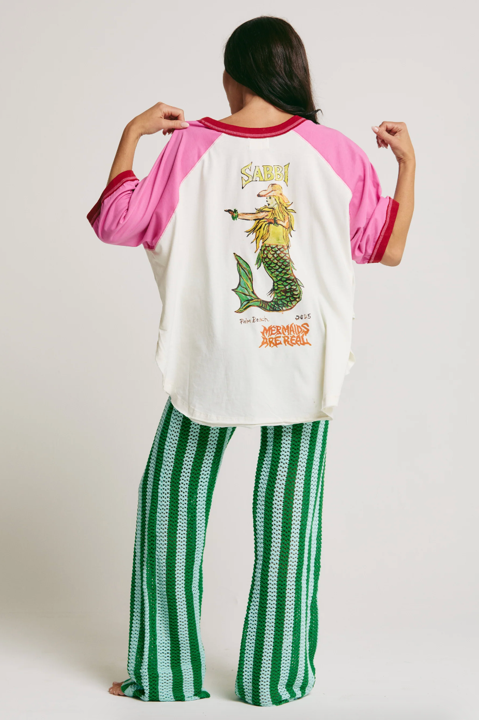 The Mermaid Swim Club Raglan Tee, Marshmallow and Pink