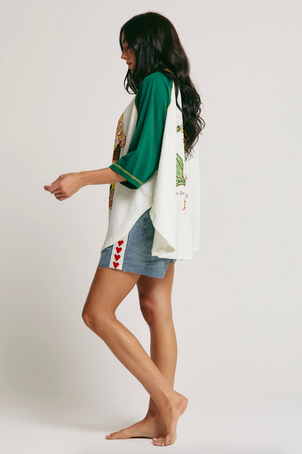 The Mermaid Swim Club Raglan Tee, Marshmallow and Green