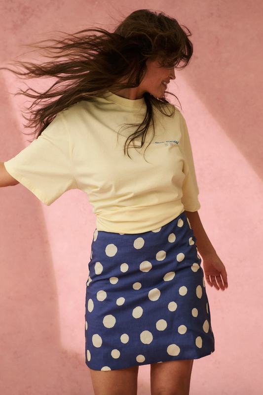 Zyla Mini Skirt, Navy Spot