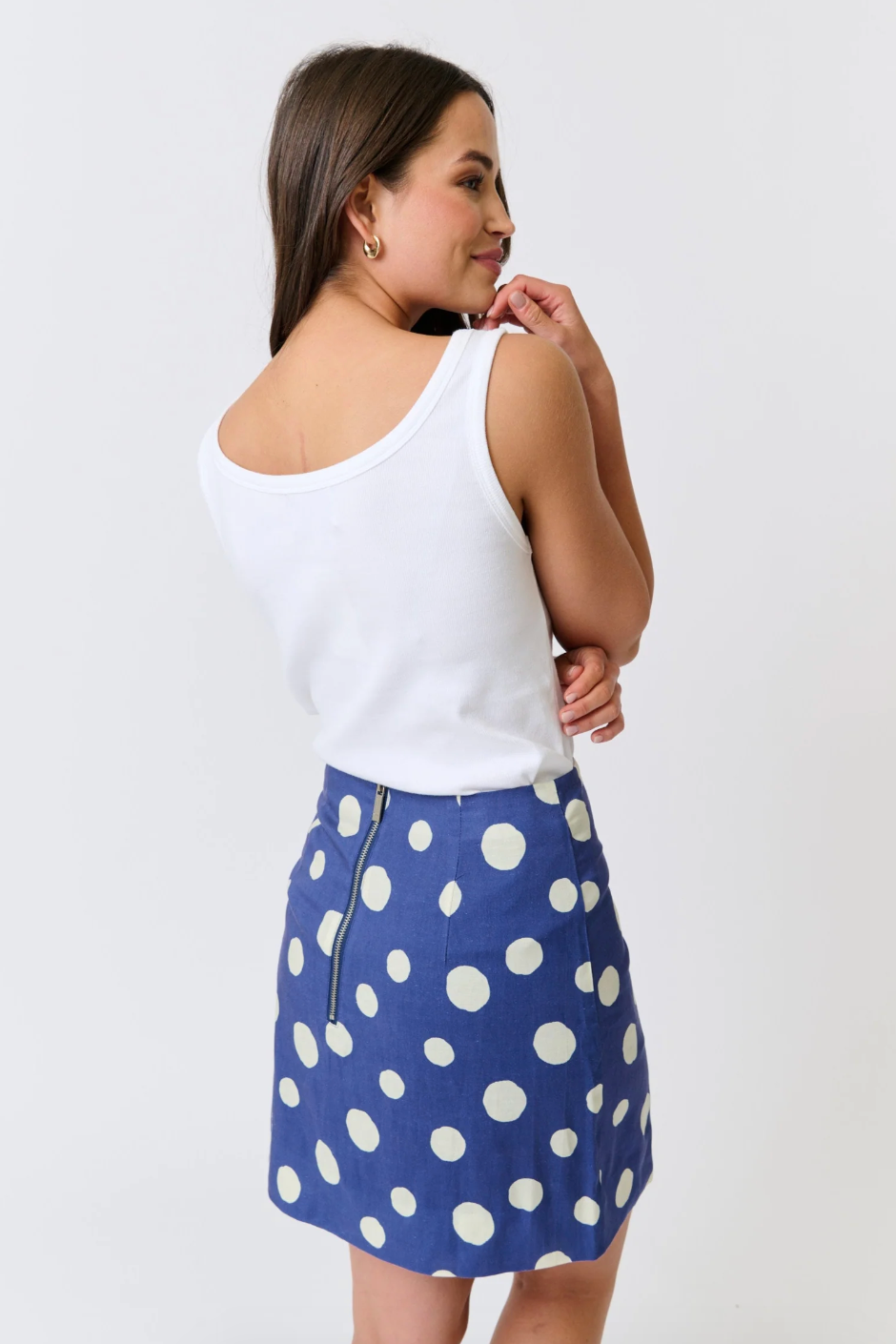 Zyla Mini Skirt, Navy Spot
