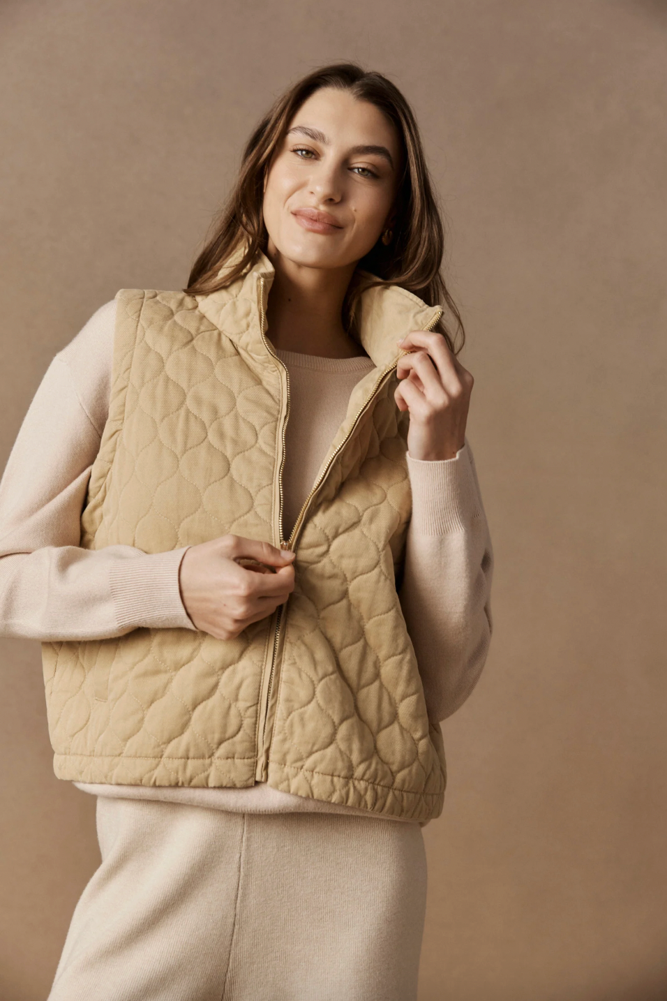 Sansi Quilted Crop Vest, Dune