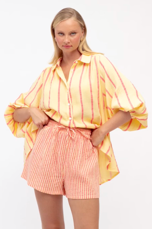 Leon Stripe Shorts, Tangerine