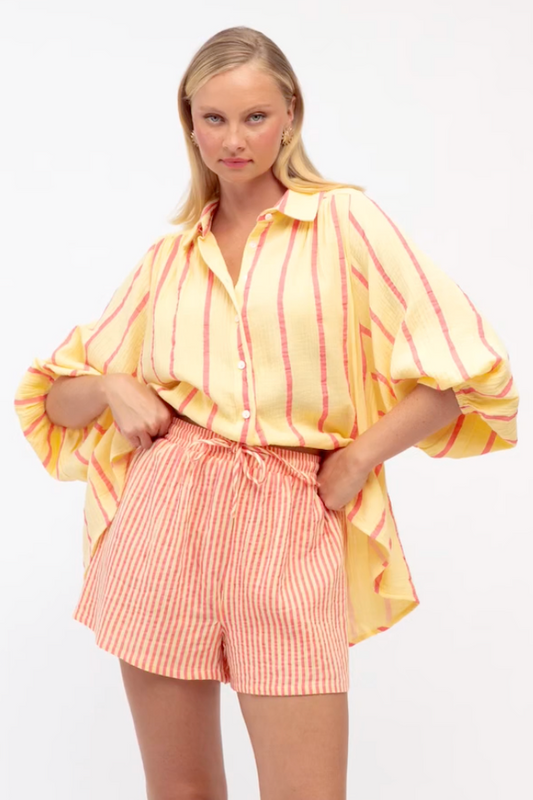 Leon Stripe Shorts, Tangerine