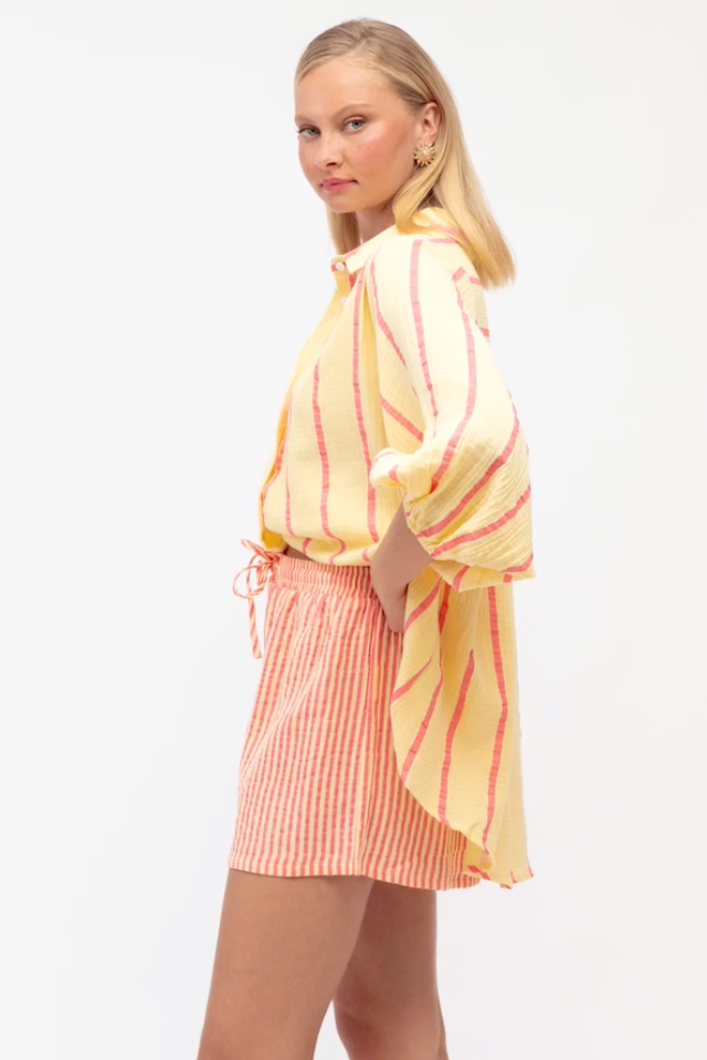 Leon Stripe Shorts, Tangerine