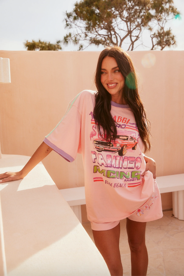 The Very Oversized Flamingo Racing Tee, Pink