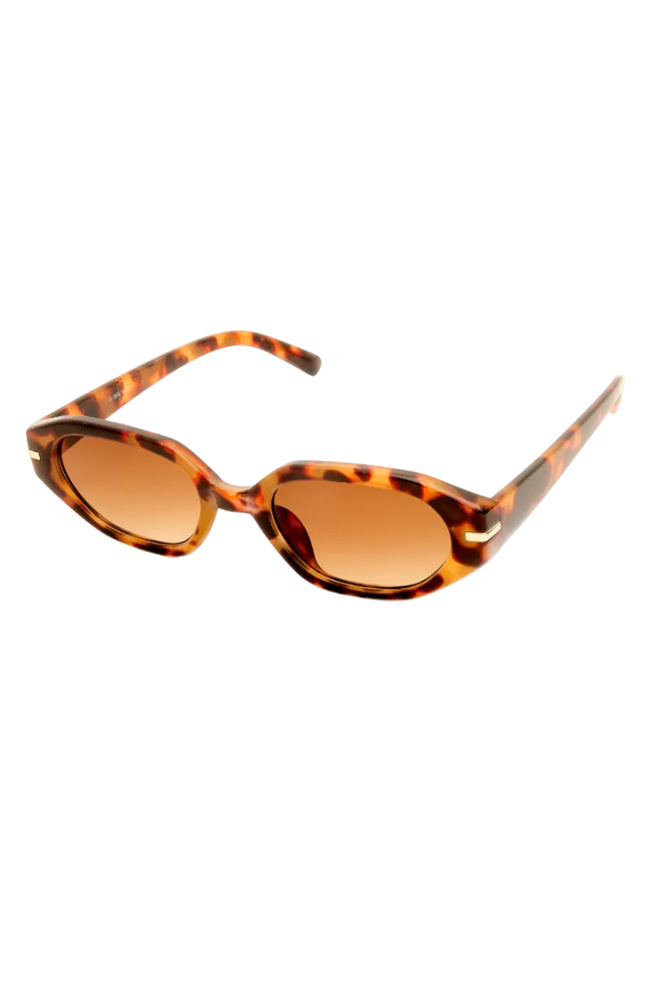 Oversized cat-eye sunglasses with a brown and black tortoiseshell frame and brown gradient lenses, shown on a plain white background.