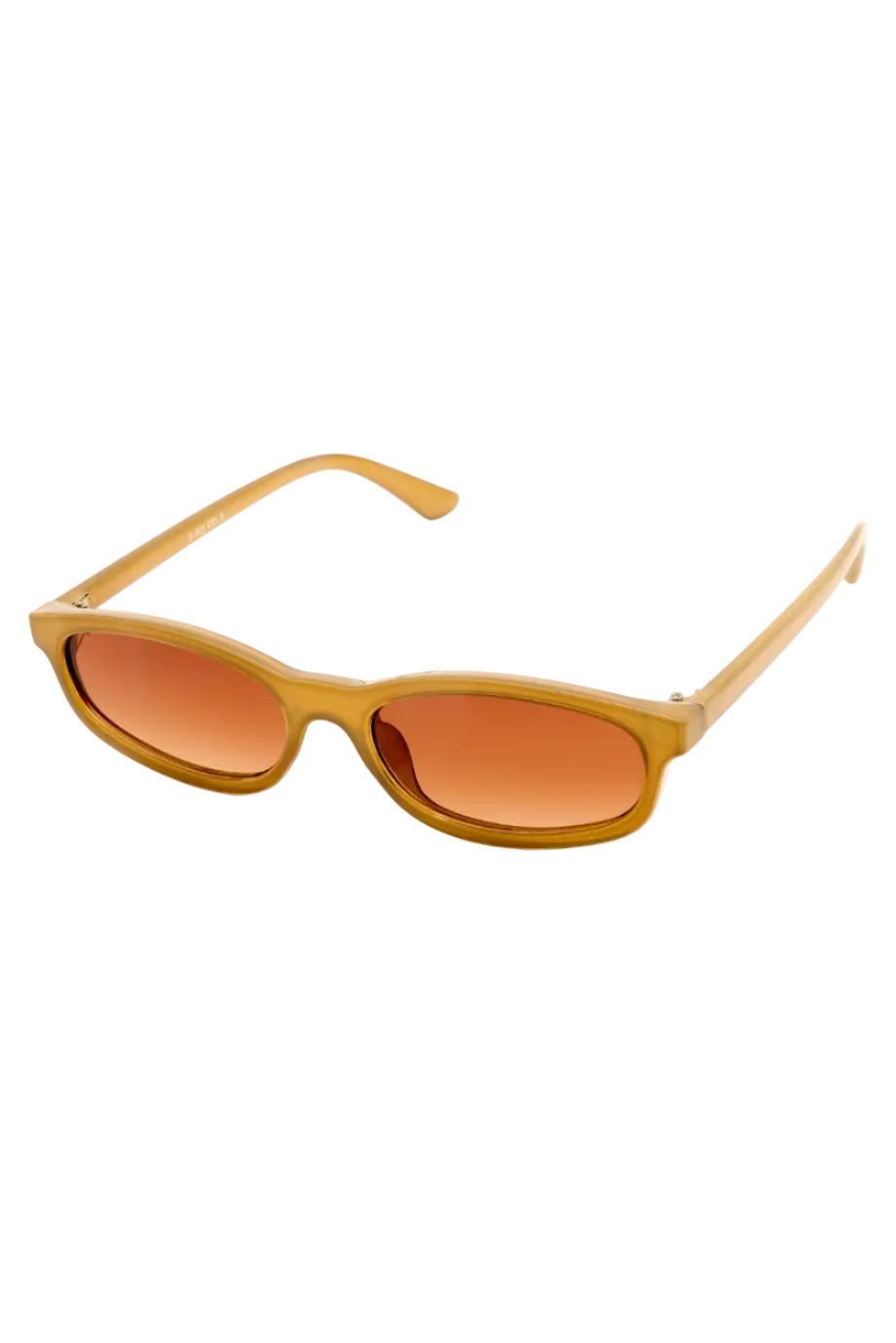 Oversized sunglasses with a translucent mustard yellow frame and warm brown gradient lenses, shown on a clean white background.