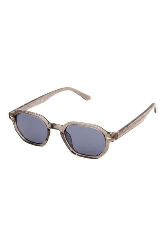Oversized square sunglasses with a translucent smoky gray acetate frame and dark blue-gray lenses, shown on a plain white background.