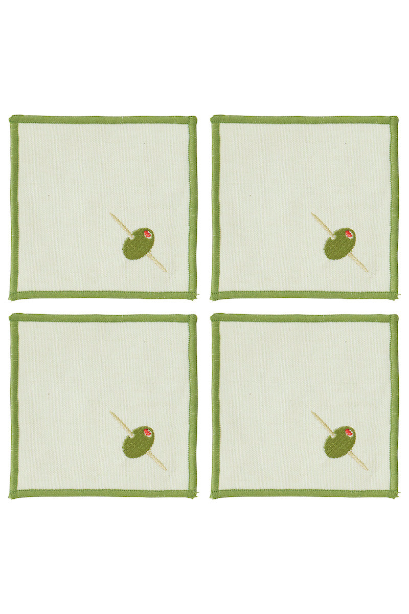 Olive Embroidered Coasters