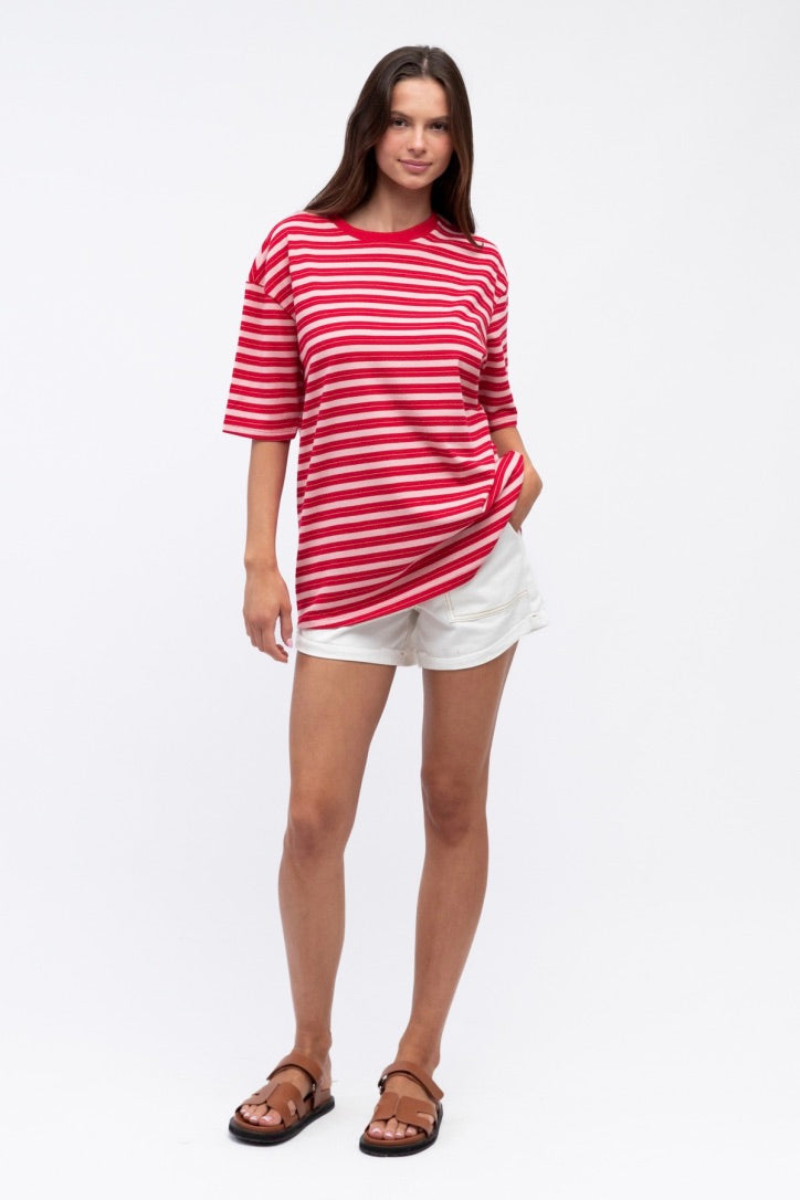 Mimi Stripe Tee, Hot Pink