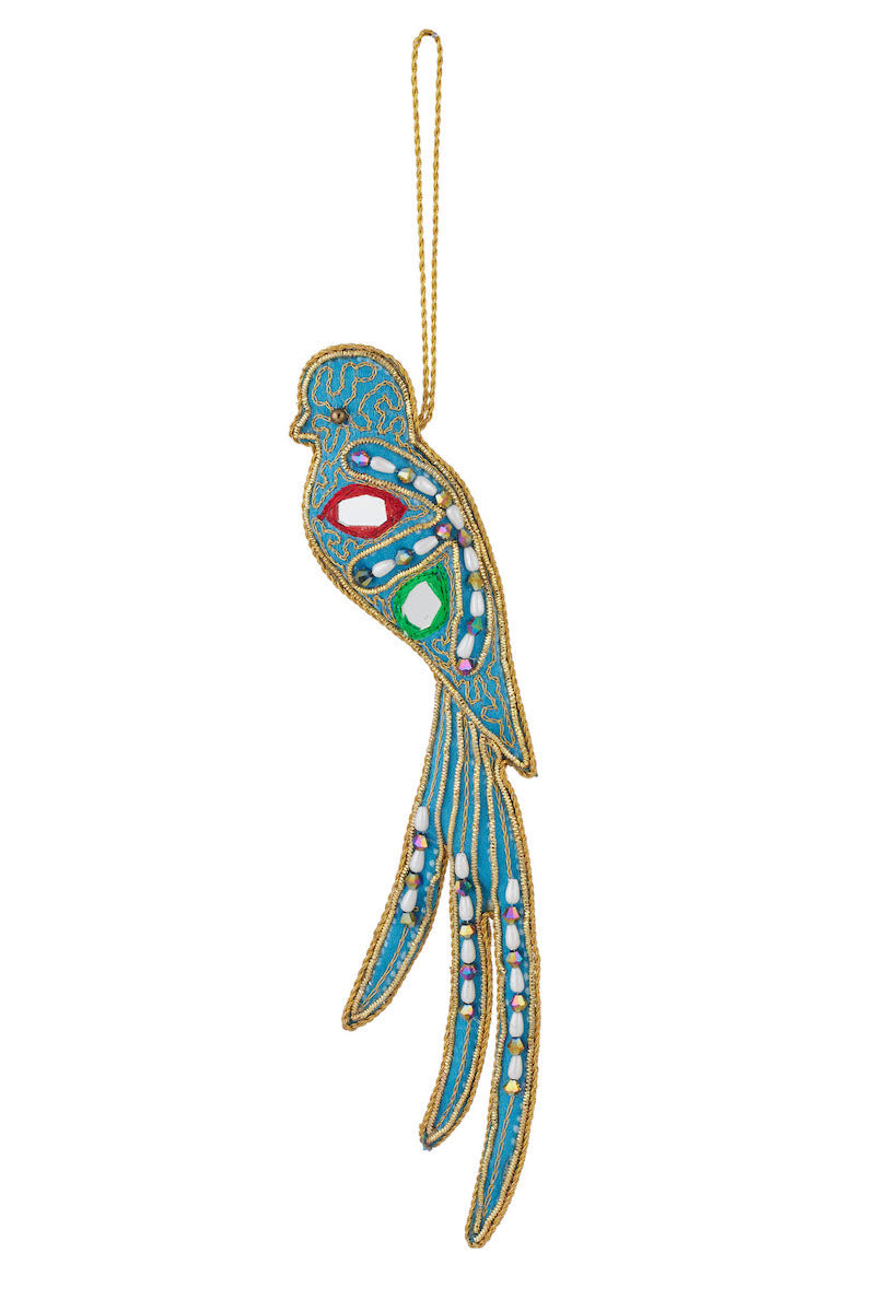 Beaded Long Tailed Bird Ornament