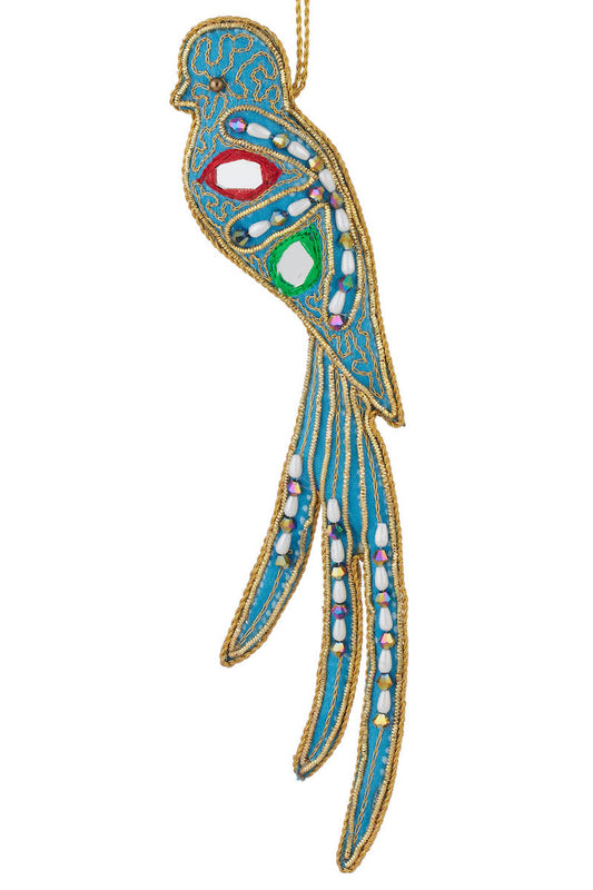 Beaded Long Tailed Bird Ornament