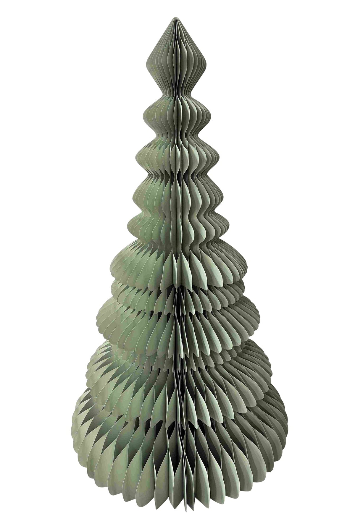 A green honeycomb paper Christmas tree decoration, shown against a plain white background.