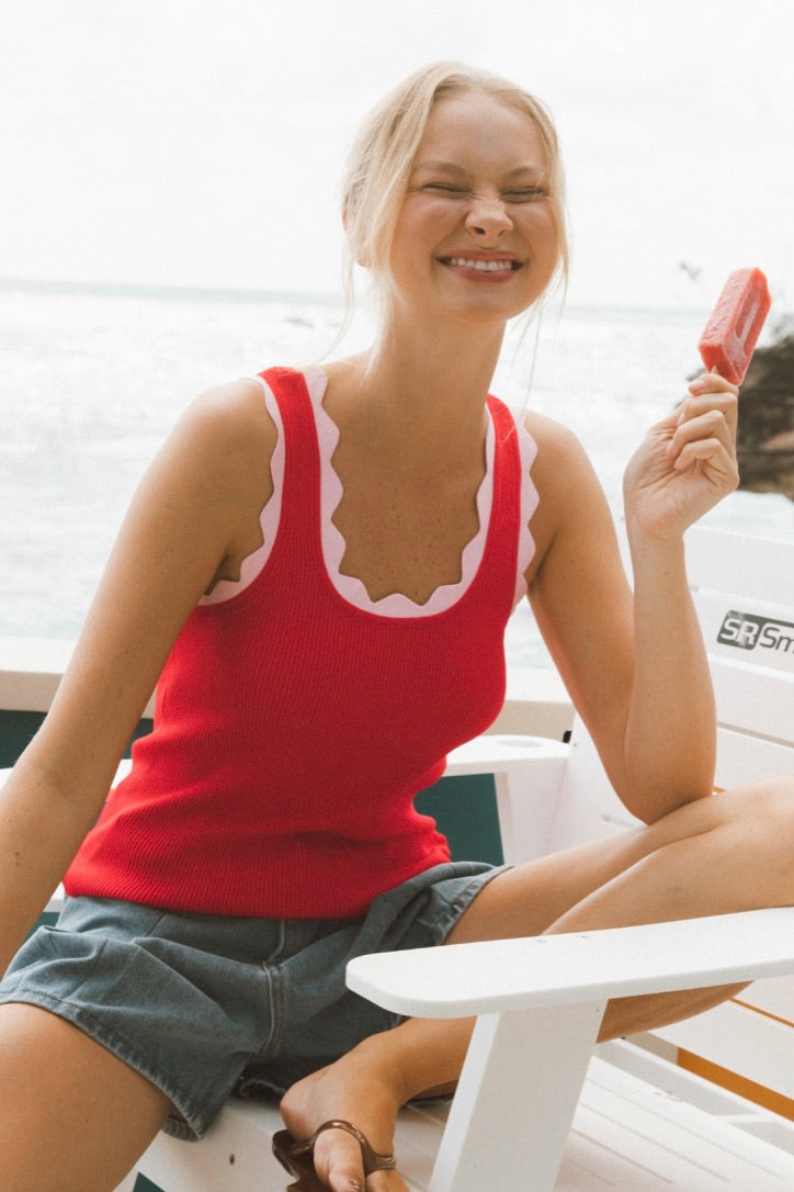 Shakila Contrast Knit Tank, Red - FRANKIE + COCO