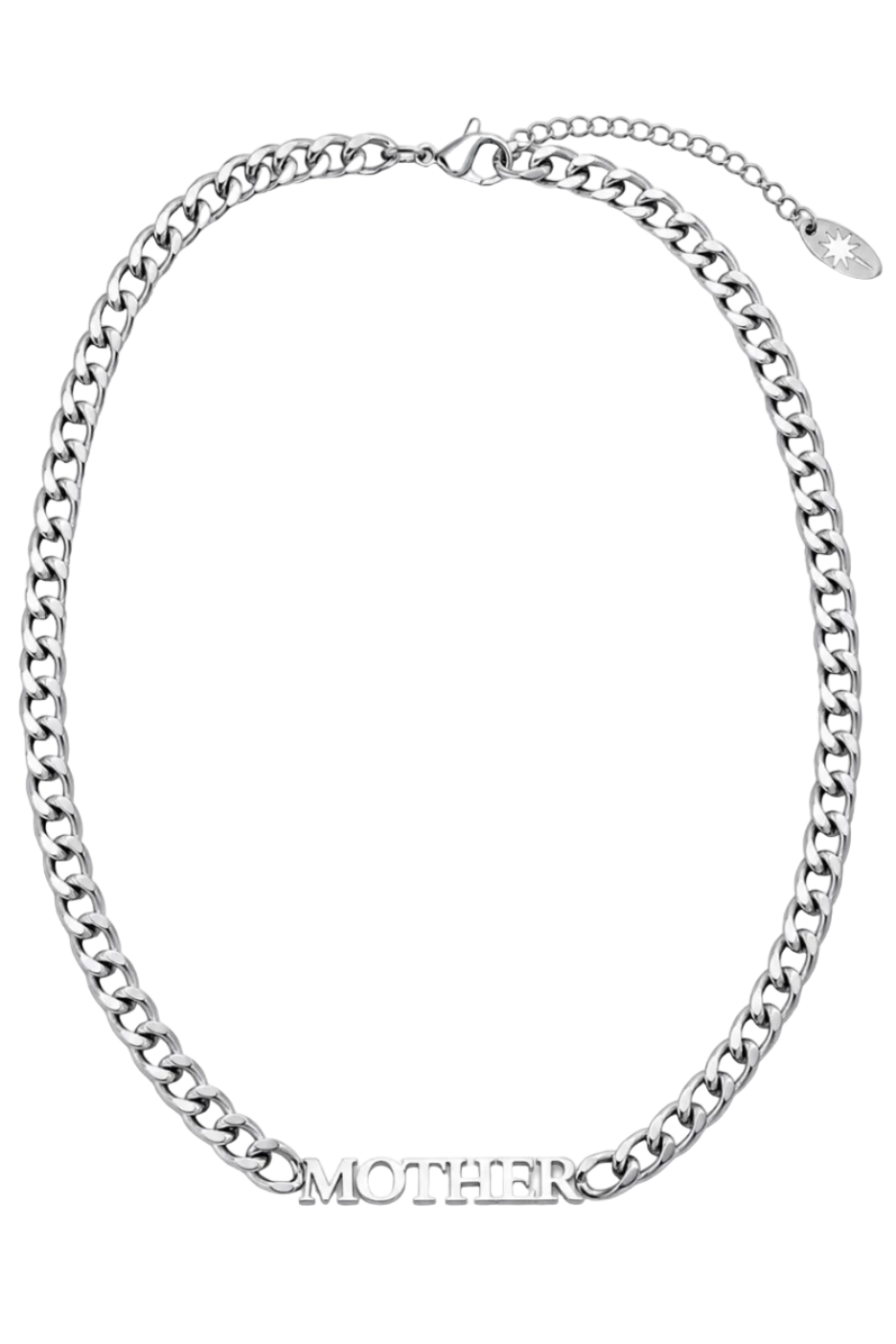 Silver chain necklace on a white background