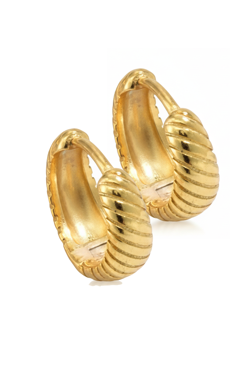 Pair of gold hoop earrings on a white background