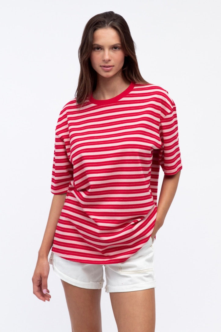 Mimi Stripe Tee, Hot Pink