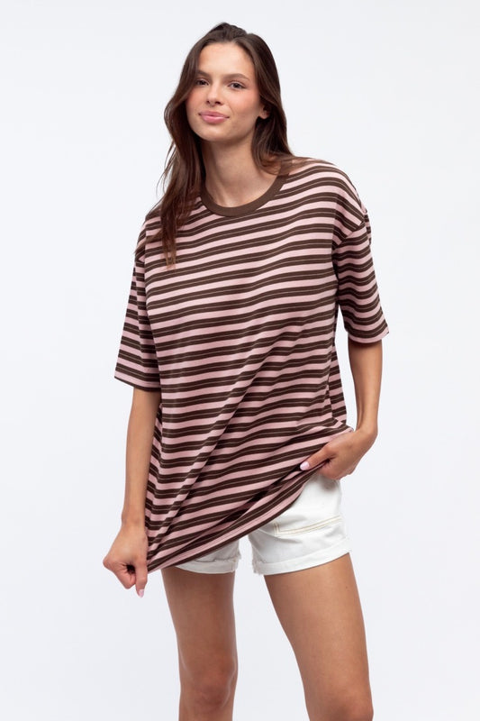 Mimi Stripe Tee, Choc Pink