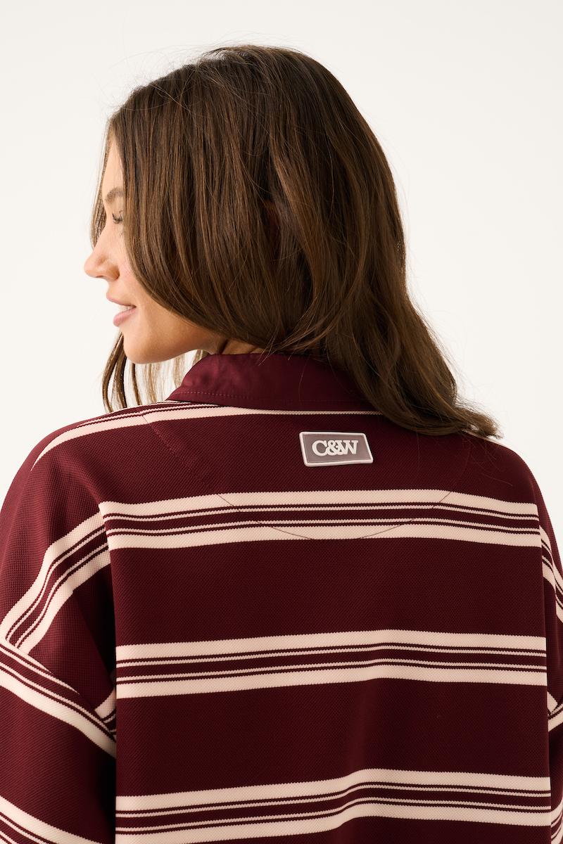 Freddie Rugby Top, Burgundy Stripe