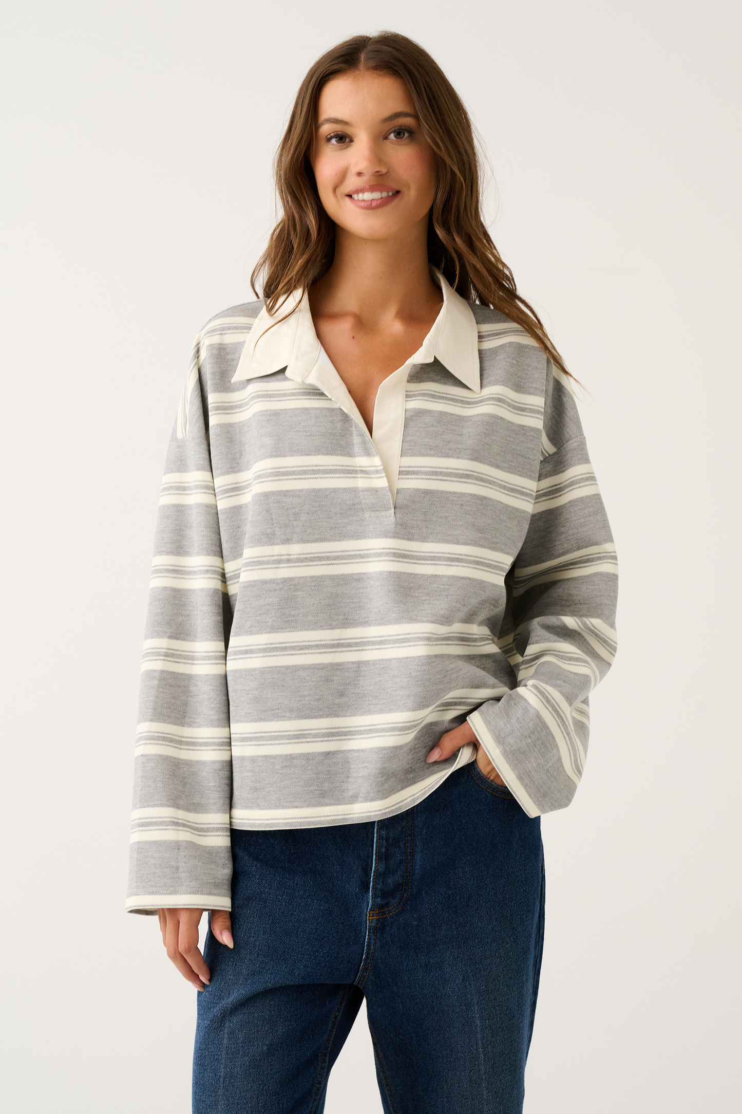 Freddie Rugby Top, Grey Marle Stripe