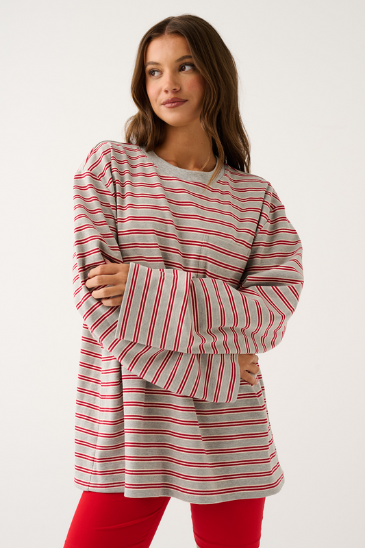Harley Long Sleeve, Grey Marle Stripe