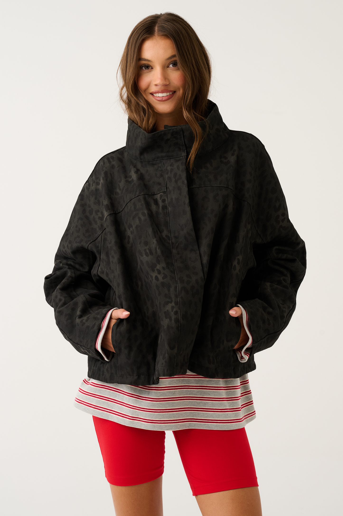 Peta Jacket, Black Washed Leopard
